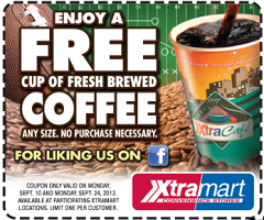 Free Coffee at Xtra Mart Free Coffee at Xtra Mart FREE Cup of Coffee at Xtra Mart on September 24th