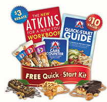 Atkins1 3 FREE Atkins Bars, Quick Start Kit and Recipe Book