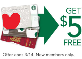 FREE $5 Added to Starbucks Card for New Members Starbucks Card FREE $5 Added to Starbucks Card for New Members