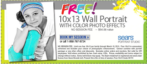 FREE 10×13 Wall Portrait with Color Photo Effects at Sears Portrait Studio Wall Portrait with Color Photo Effects FREE 10×13 Wall Portrait with Color Photo Effects at Sears Portrait Studio