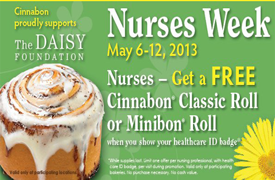 Cinnabon Nurses Week FREE Cinnabon Classic Roll or Minibon Roll For Nurses 5/6 5/12
