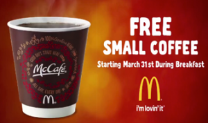 McDonalds FREE Small Coffee 300x178 FREE Small McCafe Coffee at McDonalds on 3/31 4/18